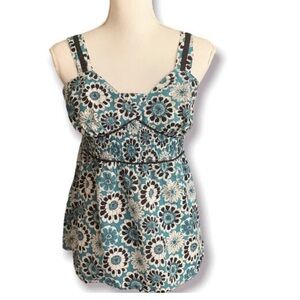 Tommy Hilfiger Y2K Top Baby Doll Sleeveless Size M Blue White Floral Cotton